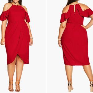 City Chic Red Cold Shoulder Dress